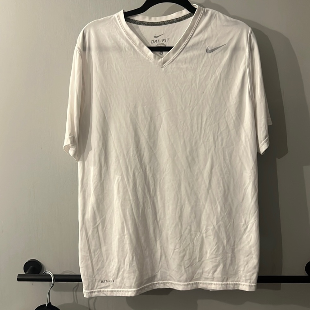 Nike Mens Dri-fit white v neck tee - Picture 1 of 3